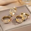 Wholesale Women's Light Luxury Gold Plated Copper Geometric Oildrip Horseshoe Microinlaid Zircon Open Vintage Adjustable Ring