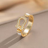 Wholesale Women's Light Luxury Gold Plated Copper Geometric Oildrip Horseshoe Microinlaid Zircon Open Vintage Adjustable Ring