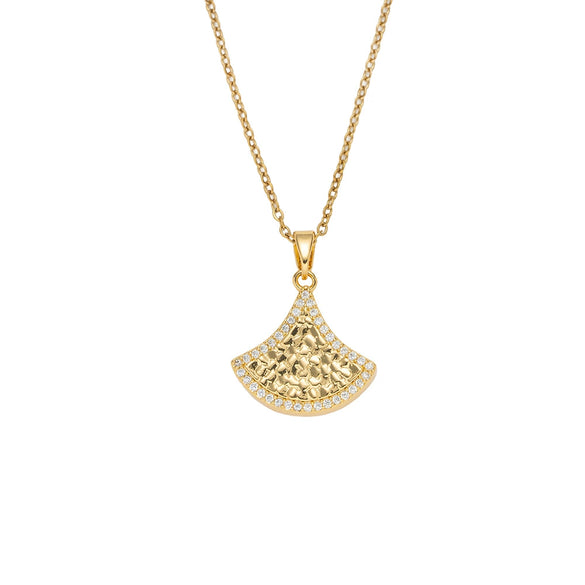 Wholesale Women's Light Luxury Gold Plated Copper Inlaid With Zircon Fanshaped Skirt Necklace Pendant Jewelry