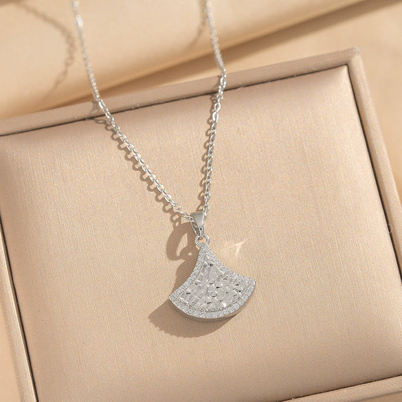 Wholesale Women's Light Luxury Gold Plated Copper Inlaid With Zircon Fanshaped Skirt Necklace Pendant Jewelry