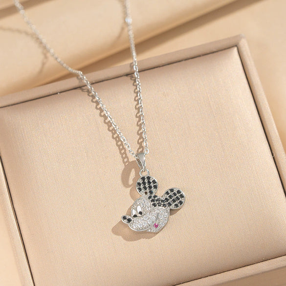 Wholesale Women's Light Luxury Gold Plated Mickey Pattern Titanium Steel And Copper Inlaid With Zircon Necklace With Flash O Chain