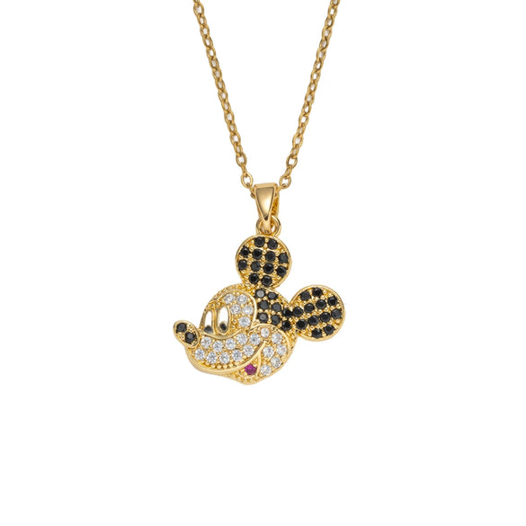 Wholesale Women's Light Luxury Gold Plated Mickey Pattern Titanium Steel And Copper Inlaid With Zircon Necklace With Flash O Chain