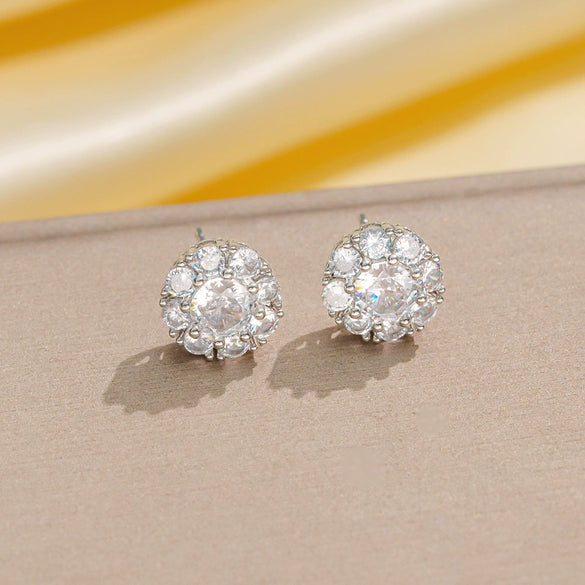 Wholesale Women's Light Luxury Goldplated Copper Flower Stud Earrings With Diamond Inlay