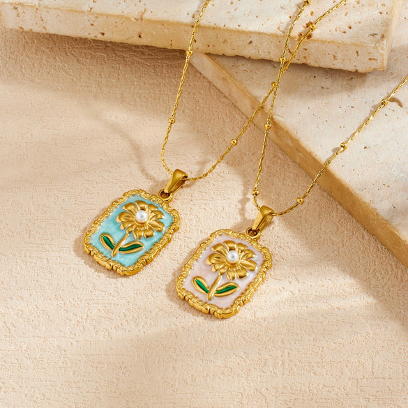 Wholesale Women's Light Luxury Goldplated Stainless Steel Flower Pattern Bamboo Chain Necklace