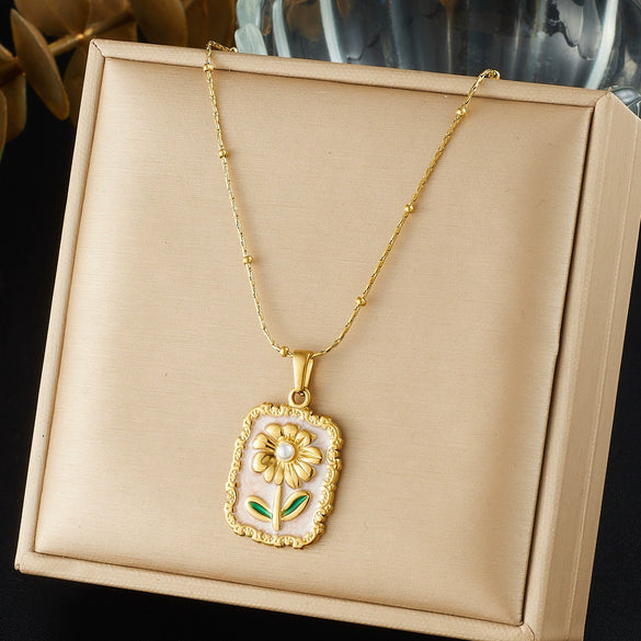 Wholesale Women's Light Luxury Goldplated Stainless Steel Flower Pattern Bamboo Chain Necklace