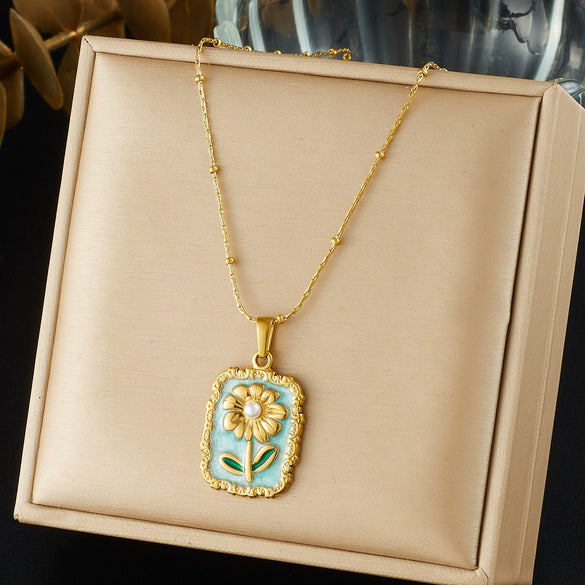 Wholesale Women's Light Luxury Goldplated Stainless Steel Flower Pattern Bamboo Chain Necklace