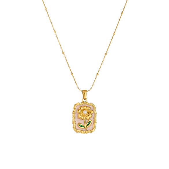 Wholesale Women's Light Luxury Goldplated Stainless Steel Flower Pattern Bamboo Chain Necklace
