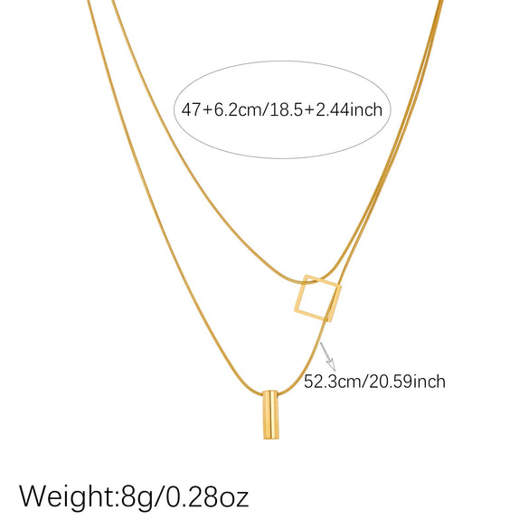 Wholesale Women's Light Luxury Goldplated Stainless Steel Geometric Snake Bone Chain Necklace With Square And Cylindrical Pendant