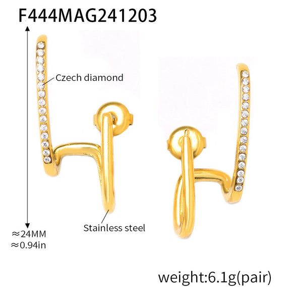 Wholesale Women's Light Luxury Handmade 316L Stainless Steel Inlaid Zircon Geometric Earbone Clip Earrings With Electroplating