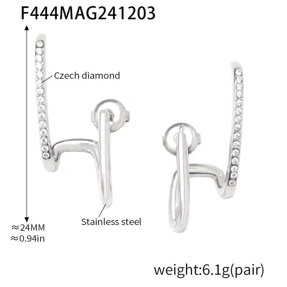 Wholesale Women's Light Luxury Handmade 316L Stainless Steel Inlaid Zircon Geometric Earbone Clip Earrings With Electroplating