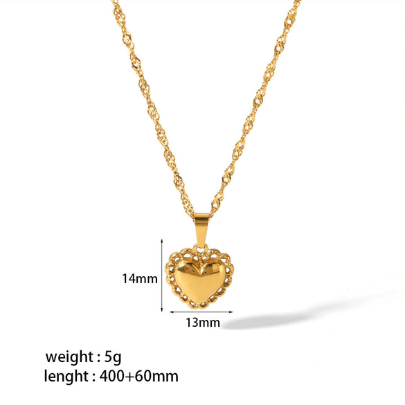 Wholesale Women's Light Luxury Heart Pendant Stainless Steel Clavicle Chain With Geometric Pattern And Electroplating Handmade Necklace