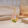 Wholesale Women's Light Luxury Heart Shape Titanium Steel And Copper Necklace With Micro Inlaid Pearl Dripping Oil Retro Oil Painting Style Clavicle Chain Jewelry