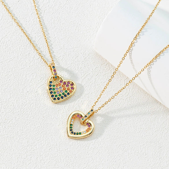 Wholesale Women's Light Luxury Heartshaped Copper Zircon Necklace With Electroplated Ochain