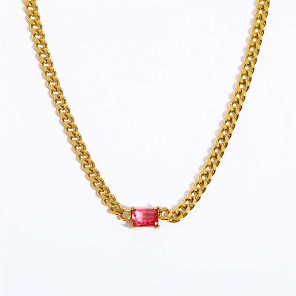Wholesale Women's Light Luxury Heartshaped Titanium Steel Cuban Chain Necklace With Diamond Treatment