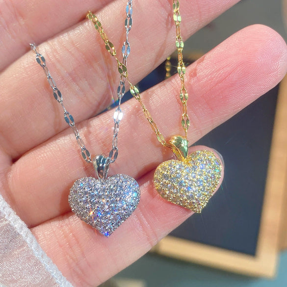 Wholesale Women's Light Luxury Heartshaped Titanium Steel Necklace Inlaid With Zircon