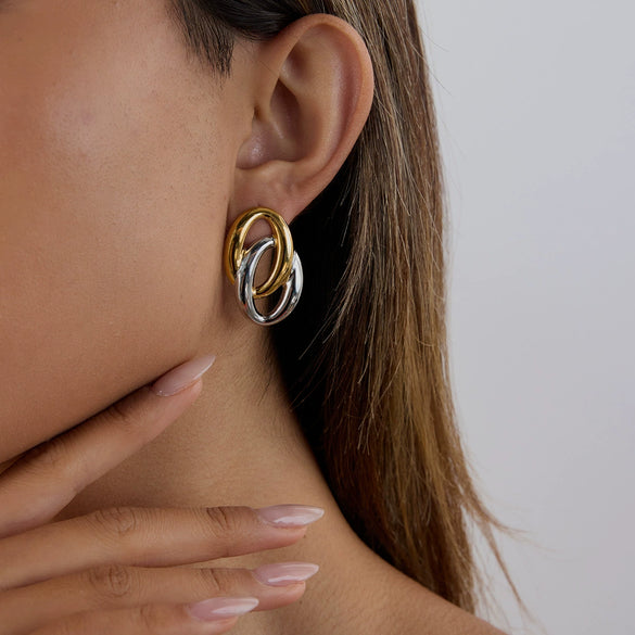 Wholesale Women's Light Luxury High End Circle Earrings In Stainless Steel With Geometric Pattern And Electroplating