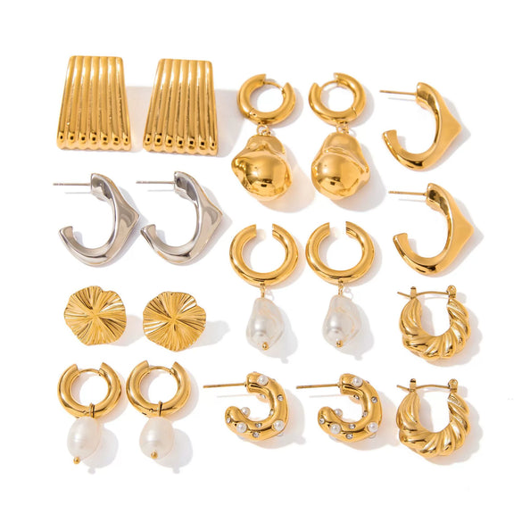 Wholesale Women's Light Luxury High End Stainless Steel Earrings With Geometric Shape And Pearl Electroplated