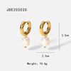 Wholesale Women's Light Luxury High End Stainless Steel Earrings With Geometric Shape And Pearl Electroplated