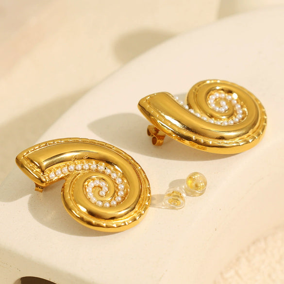 Wholesale Women's Light Luxury Highend Conch 316L Stainless Steel Electroplated Earrings