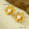 Wholesale Women's Light Luxury Highend Stainless Steel And Titanium Steel Earrings With Geometric Flowers And Pearl Design Electroplated