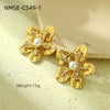 Wholesale Women's Light Luxury Highend Stainless Steel And Titanium Steel Earrings With Geometric Flowers And Pearl Design Electroplated