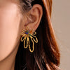 Wholesale Women's Light Luxury Highend Stainless Steel And Titanium Steel Earrings With Geometric Flowers And Pearl Design Electroplated