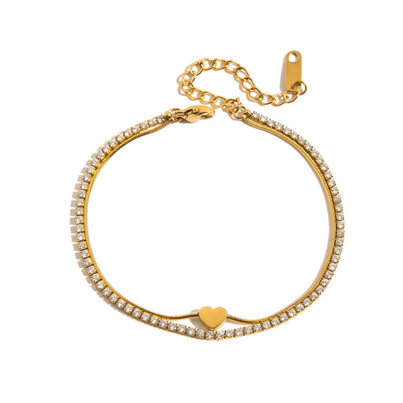 Wholesale Women's Light Luxury Highend Stainless Steel Heart Shape Diamondencrusted Zircon Doublelayer Vintage Bracelet With Electroplating