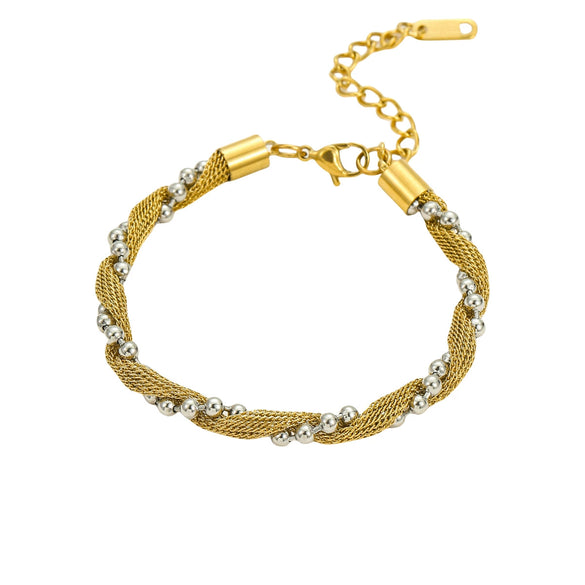 Wholesale Women's Light Luxury Highend Titanium Steel Bracelet With Colorblocked Twist Chain And Nonfading Gold Electroplated Steel Ball