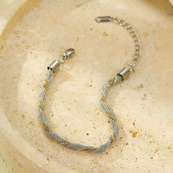 Wholesale Women's Light Luxury Highend Titanium Steel Bracelet With Colorblocked Twist Chain And Nonfading Gold Electroplated Steel Ball