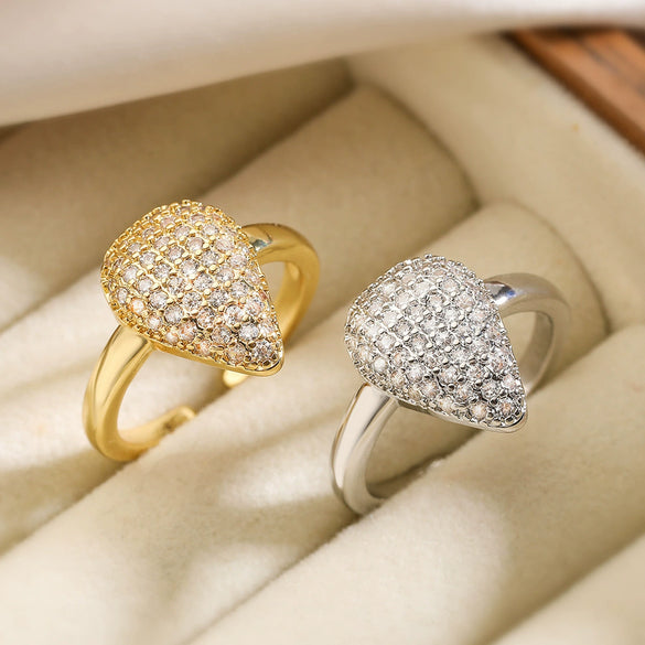 Wholesale Women's Light Luxury Highgrade Copper Geometric Opening Ring With Micropaved Zircon