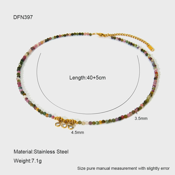 Wholesale Women's Light Luxury Ins Style Natural Tourmaline And Stainless Steel Geometric Beaded Stacked Necklace With Electroplating