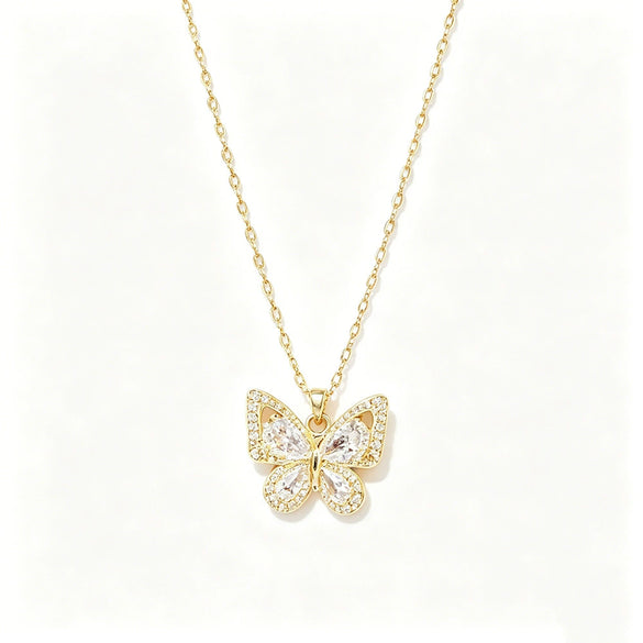 Wholesale Women's Light Luxury Insect Shaped Titanium Steel And Copper Necklace Inlaid With Zircon And Zirconia In Water Wave Chain Style