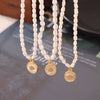 Wholesale Women's Light Luxury Jewelry 316L Stainless Steel Necklace With Freshwater Pearl Beaded White Shellfish Design And Geometric Pattern