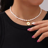 Wholesale Women's Light Luxury Jewelry 316L Stainless Steel Necklace With Freshwater Pearl Beaded White Shellfish Design And Geometric Pattern