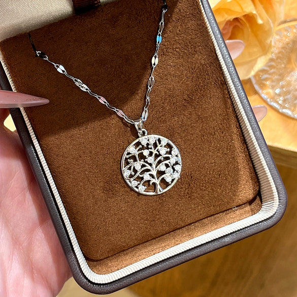 Wholesale Women's Light Luxury Jewelry Tree Of Life Pattern Pendant With Titanium Steel Chain And Zircon Inlay