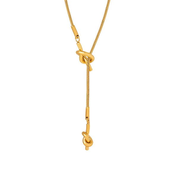 Wholesale Women's Light Luxury Knot Design Titanium Steel Necklace With Geometric Styling Gold Plated
