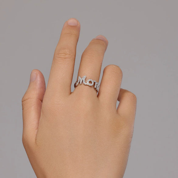 Wholesale Women's Light Luxury Letter Zircon Inlay S925 Sterling Silver Ring With Electroplating