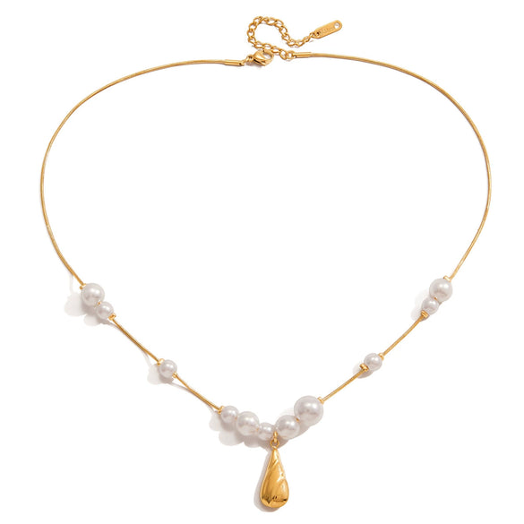 Wholesale Women's Light Luxury Minimalist Drop Shape Ushaped Stainless Steel Electroplated Snake Bone Chain Necklace Pendant