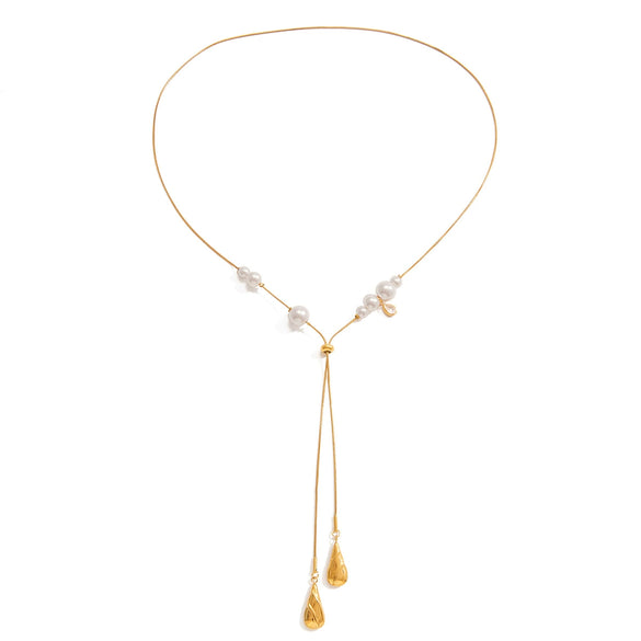 Wholesale Women's Light Luxury Minimalist Dropshaped Electroplated Stainless Steel Snake Bone Chain Necklace