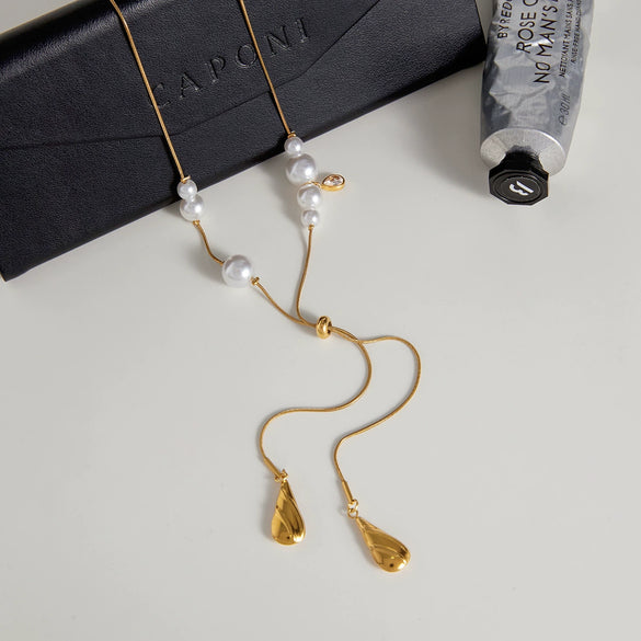 Wholesale Women's Light Luxury Minimalist Dropshaped Electroplated Stainless Steel Snake Bone Chain Necklace