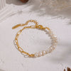 Wholesale Women's Light Luxury Minimalist Electroplated Stainless Steel And Natural Freshwater Pearl Spliced Chain Necklace