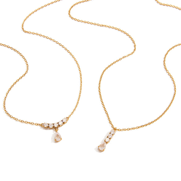 Wholesale Women's Light Luxury Minimalist Electroplated Stainless Steel Zircon Drop Shape Pendant Necklace With Oshaped Chain