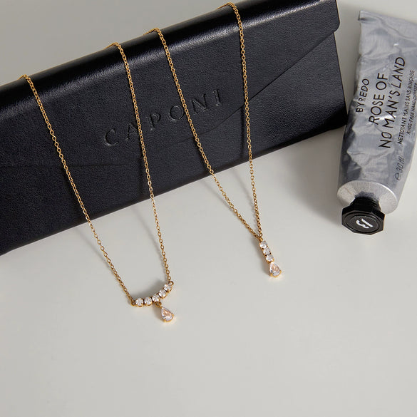 Wholesale Women's Light Luxury Minimalist Electroplated Stainless Steel Zircon Drop Shape Pendant Necklace With Oshaped Chain