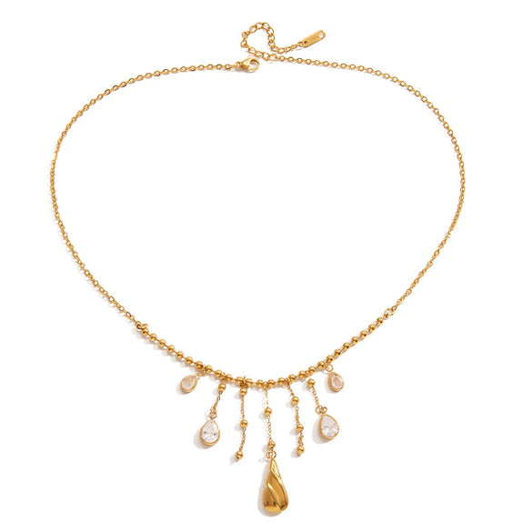 Wholesale Women's Light Luxury Minimalist Geometric Drop Shape Stainless Steel Electroplated Tassel Necklace