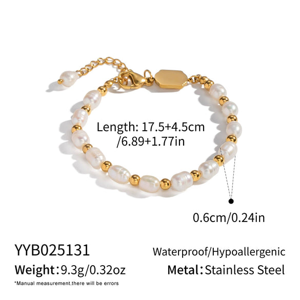 Wholesale Women's Light Luxury Minimalist Geometric Freshwater Pearl Stainless Steel Real Gold Plated Bracelet