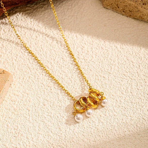 Wholesale Women's Light Luxury Minimalist Geometric Pearl Pendant Necklace With Vacuum Real Gold Plating In Pvd Furnace Made Of Titanium Steel And Stainless Steel