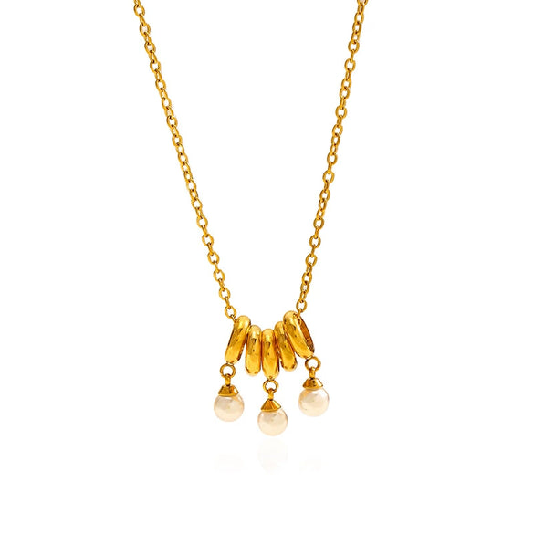 Wholesale Women's Light Luxury Minimalist Geometric Pearl Pendant Necklace With Vacuum Real Gold Plating In Pvd Furnace Made Of Titanium Steel And Stainless Steel