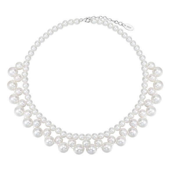 Wholesale Women's Light Luxury Minimalist Geometric 925 Silver Electroplated Multilayered Faux Pearl Woven Choker Necklace