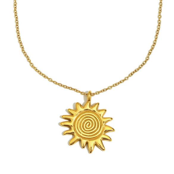 Wholesale Women's Light Luxury Minimalist Geometric Stainless Steel Electroplated Gold Fingerprint Sun Pendant Necklace