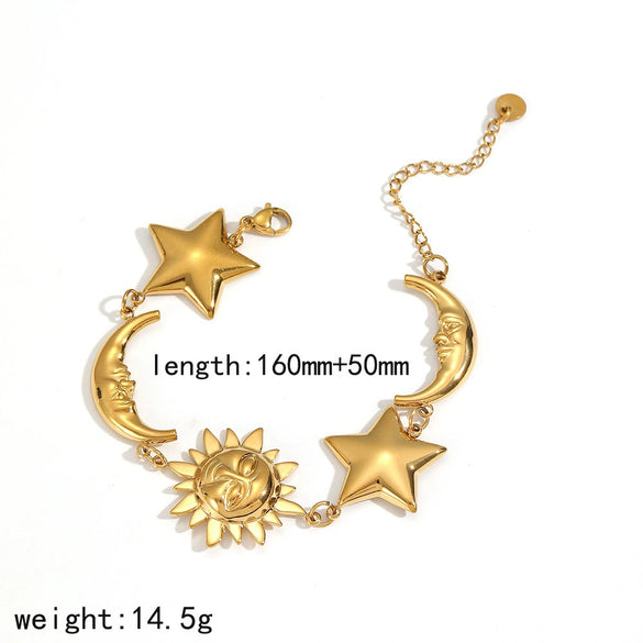 Wholesale Women's Light Luxury Minimalist Star Shape Real Gold Plated Stainless Steel Jewelry Set Necklace Bracelet